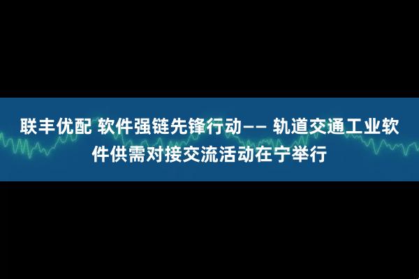 联丰优配 软件强链先锋行动—— 轨道交通工业软件供需对接交流活动在宁举行